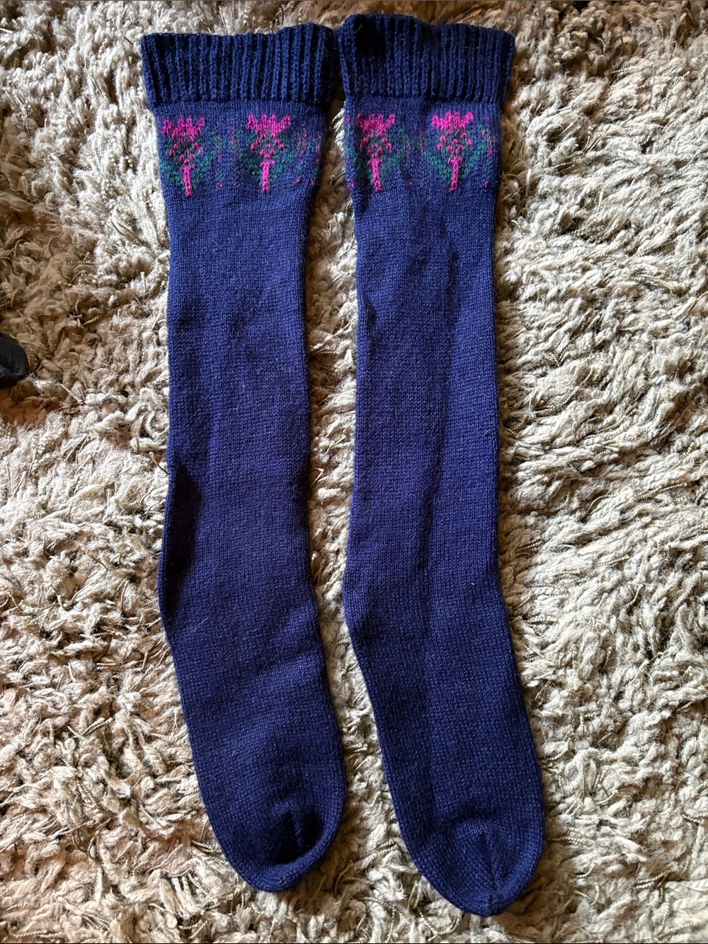Navy Floral Vintage Leg Warmer Knee-High Socks - Unbranded